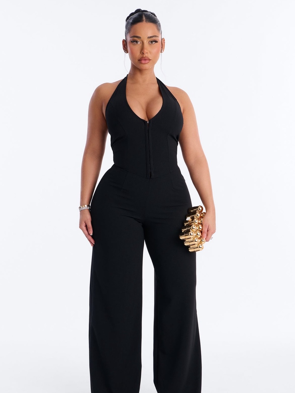 Black Halter-Neck Wide-Leg Jumpsuit